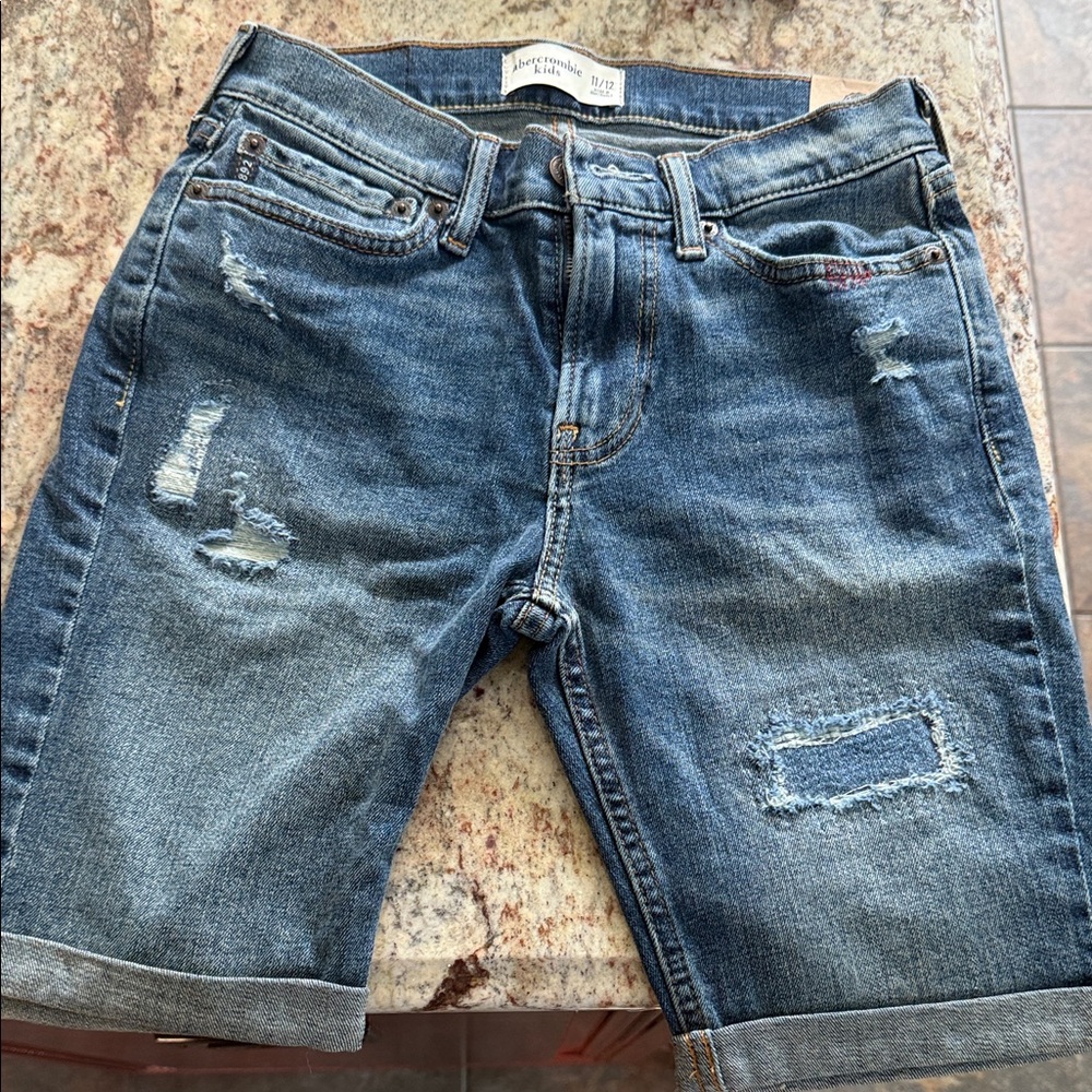 Abercrombie Kids Blue Distressed Jean Shorts